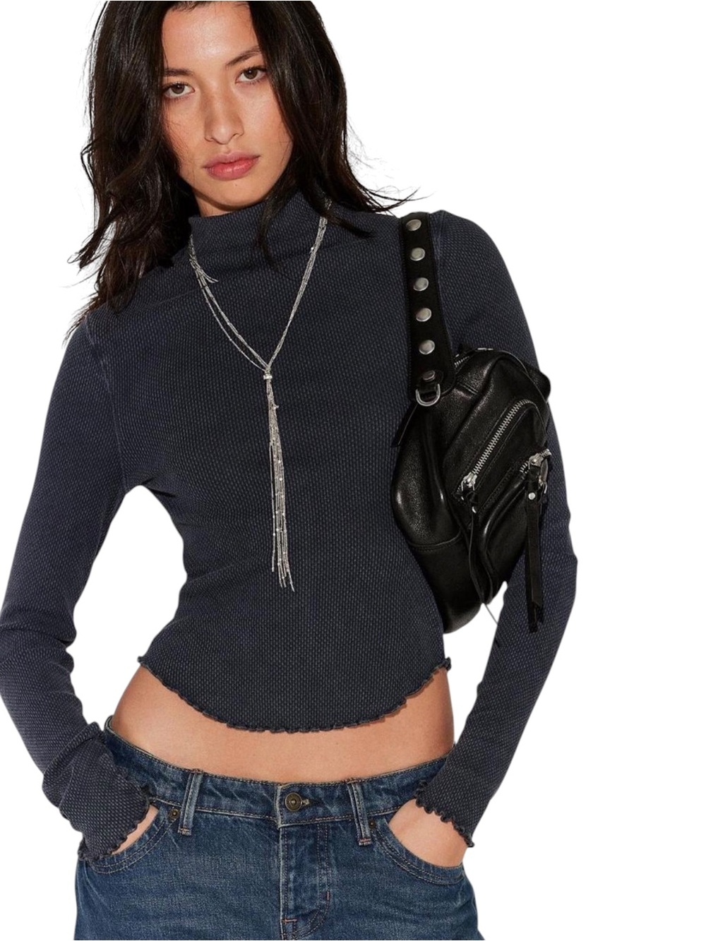 We The Free Aria Black Ribbed Lightweight Sweater Top Size Large